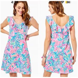Lilly Pulitzer Alessa swing dress tropical punch‎ sundress XS ruffle XS vacation